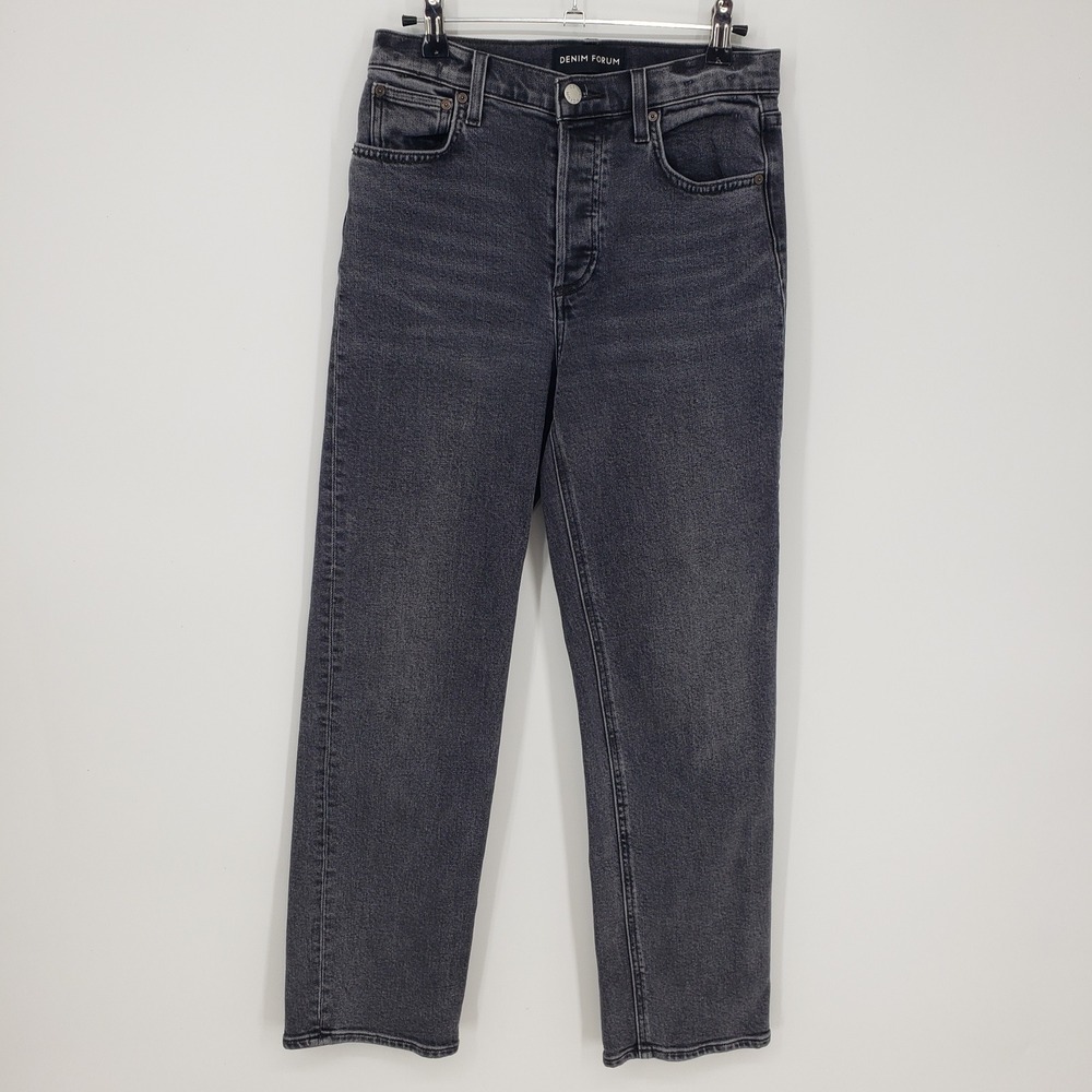 DENIM FORUM The Arlo High Rise Straight Leg Jeans Black Wash Womens Size 26